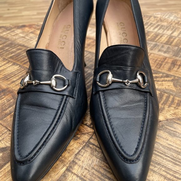Gucci vintage pointed shoes in black leather with horsebit fronts in silver tone - Picture 3 of 7